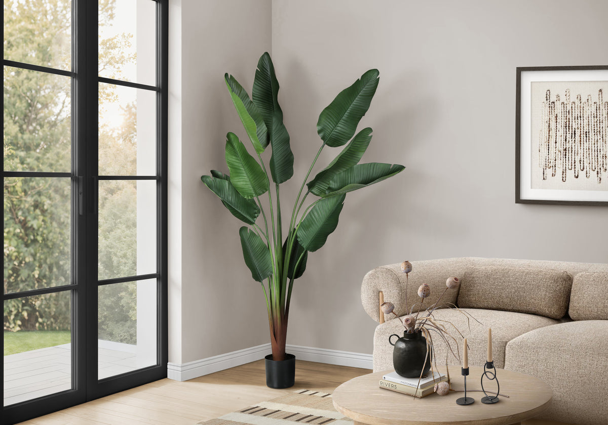 Artificial Plant, 83' Tall, Indoor, Decorative, Floor, Palm Tree, Real Touch, Green Leaves, Black Pot