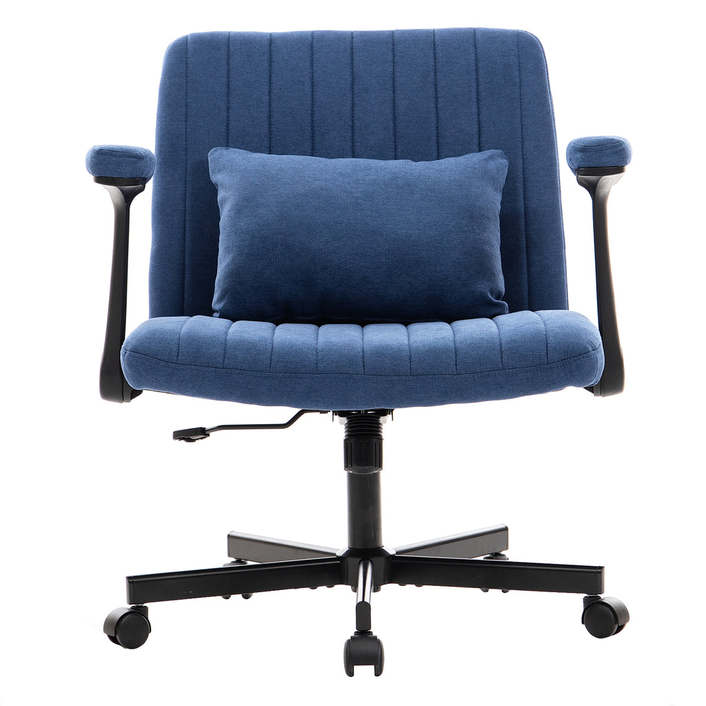 Modern Linen Blue Criss Cross Armrest Office Chair with Foldable Design, Soft Velvet Fabric, 36.6-Inch Height