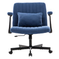 Modern Linen Blue Criss Cross Armrest Office Chair with Foldable Design, Soft Velvet Fabric, 36.6-Inch Height