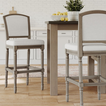 31' Weathered Gray Bar-Height Bar Stool with Gray Upholstered Seat and Back, 1PC