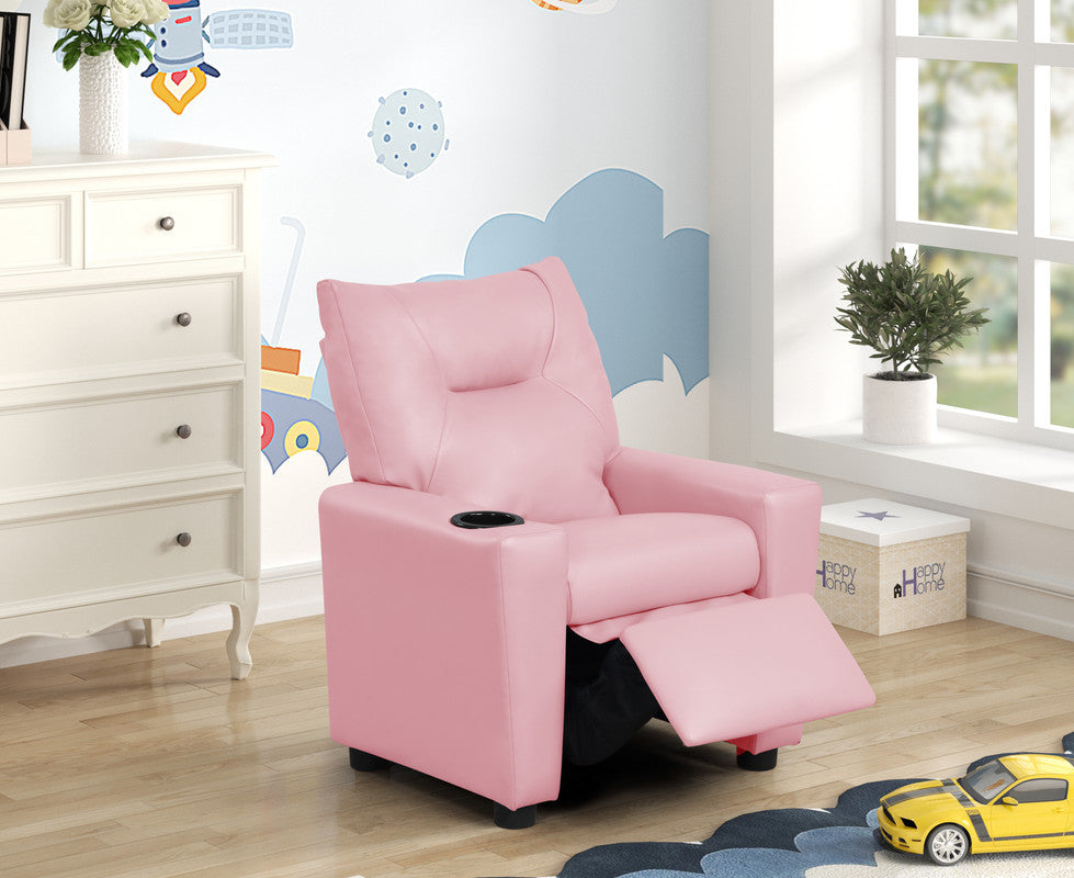 Perline 23'W Pink PU Leather Kids Recliner Chair with Cupholder