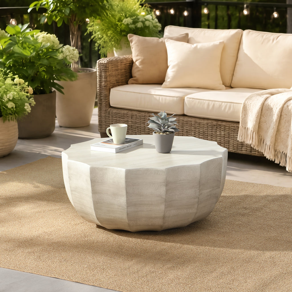 35.43' Modern Outdoor and Indoor Waterproof Coffee Table, Durable MgO Cement Design, Suitable for Terraces, Gardens, Backyards and Living Rooms ,Off white
