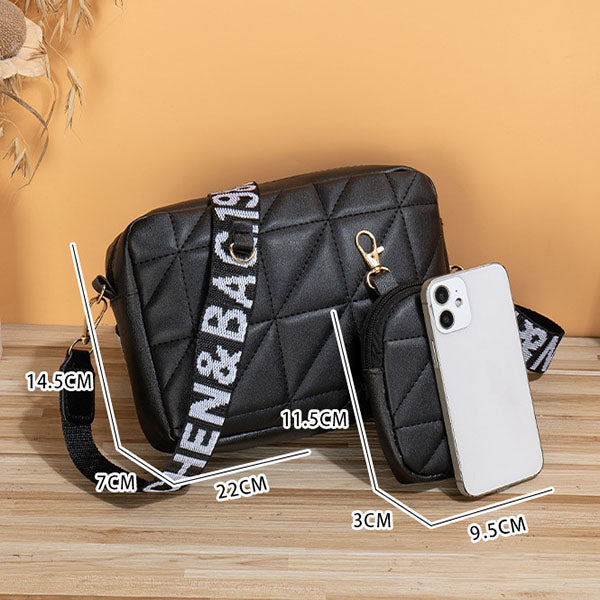 2Pcs Rhombus Shoulder Bag With Wallet Letter Print Wide Shoulder Strap Small Square Bag Large Capacity Cell Phone Crossbody Bags - Eloy Royal