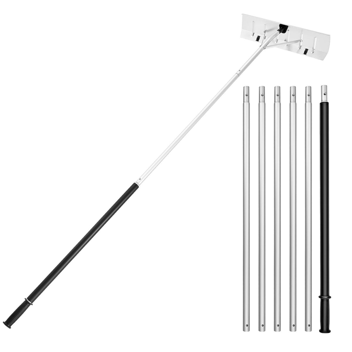 Snow Roof Rake, 26 in Aluminum Blade, 7.5-20 ft Adjustable Roof Snow Scraper with Wheels, Anti-Slip Handle Snows Removal Tool, Lightweight House Rooftop Rake for Leaves Debris Removal