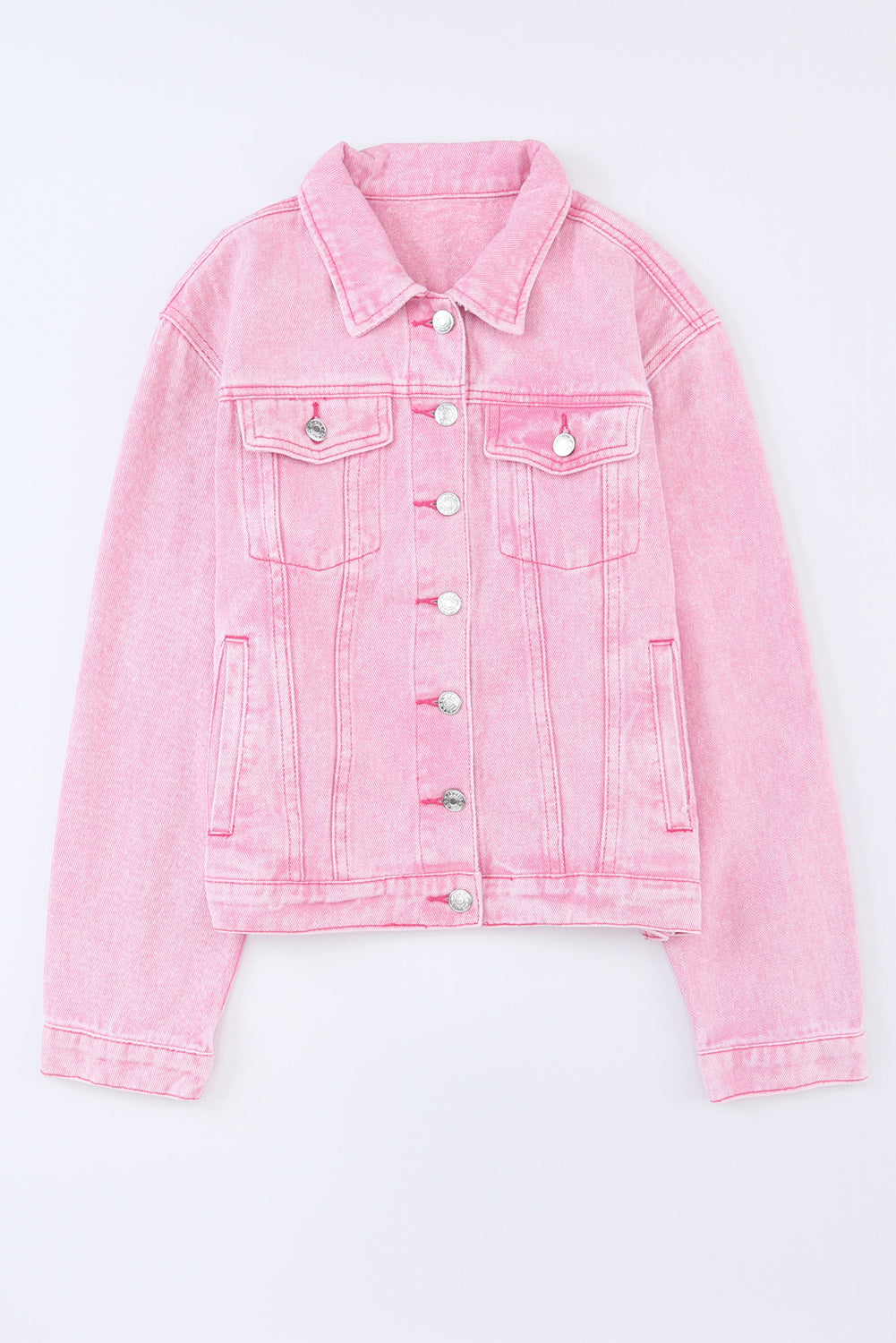 Wholesale Pink Light Wash Flap Pockets Button Up Denim Jacket - Eloy Royal