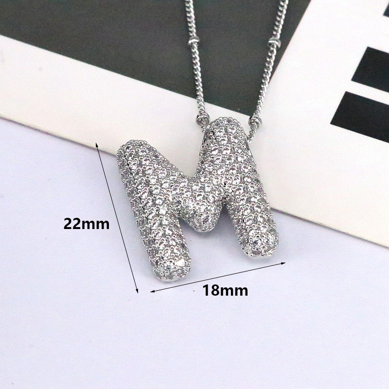 Brass Zircon Bubble Balloon Letter Pendant Necklace For Women