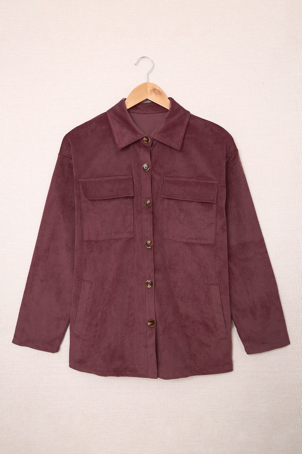 Plum Button Up Patch Pocket Corduroy Shacket - Eloy Royal