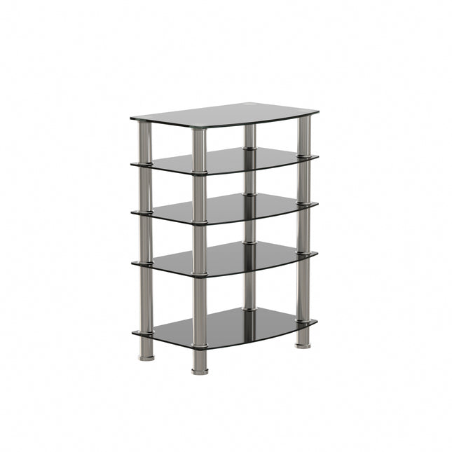 5-Tier Tempered Glass Side Table with Stainless Steel Frame, Black, for Living Room or Bedroom