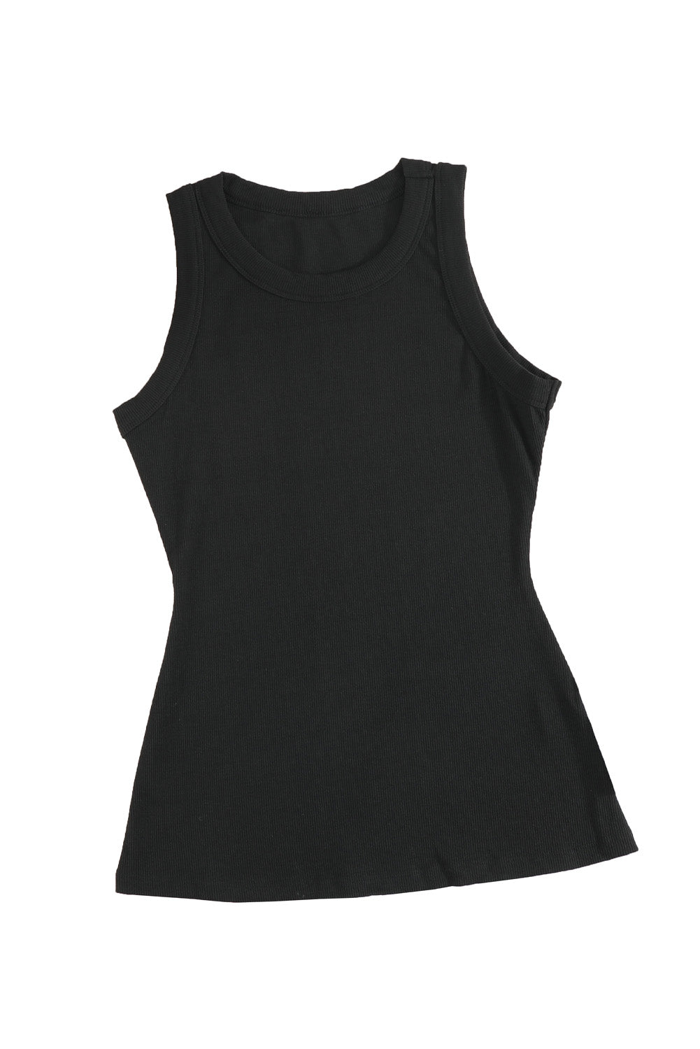 Solid Black Round Neck Ribbed Tank Top - Eloy Royal