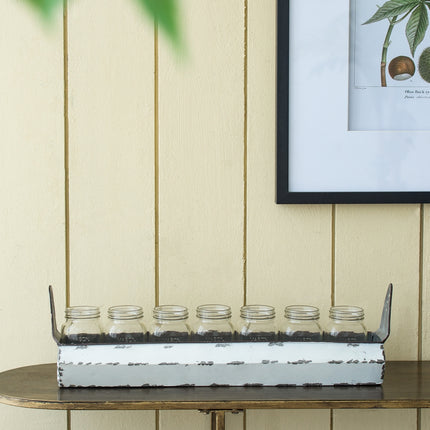22x5x6.5' Rustic Orman Metal Tray With Glass Jars