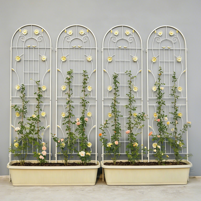4 Pack Metal Garden Trellis 71' x 19.7' Rustproof Trellis for Climbing Plants Outdoor Flower Support Cream White