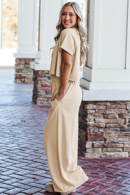 White Raw Hem Loose Tee and Wide Leg Pants Set - Eloy Royal