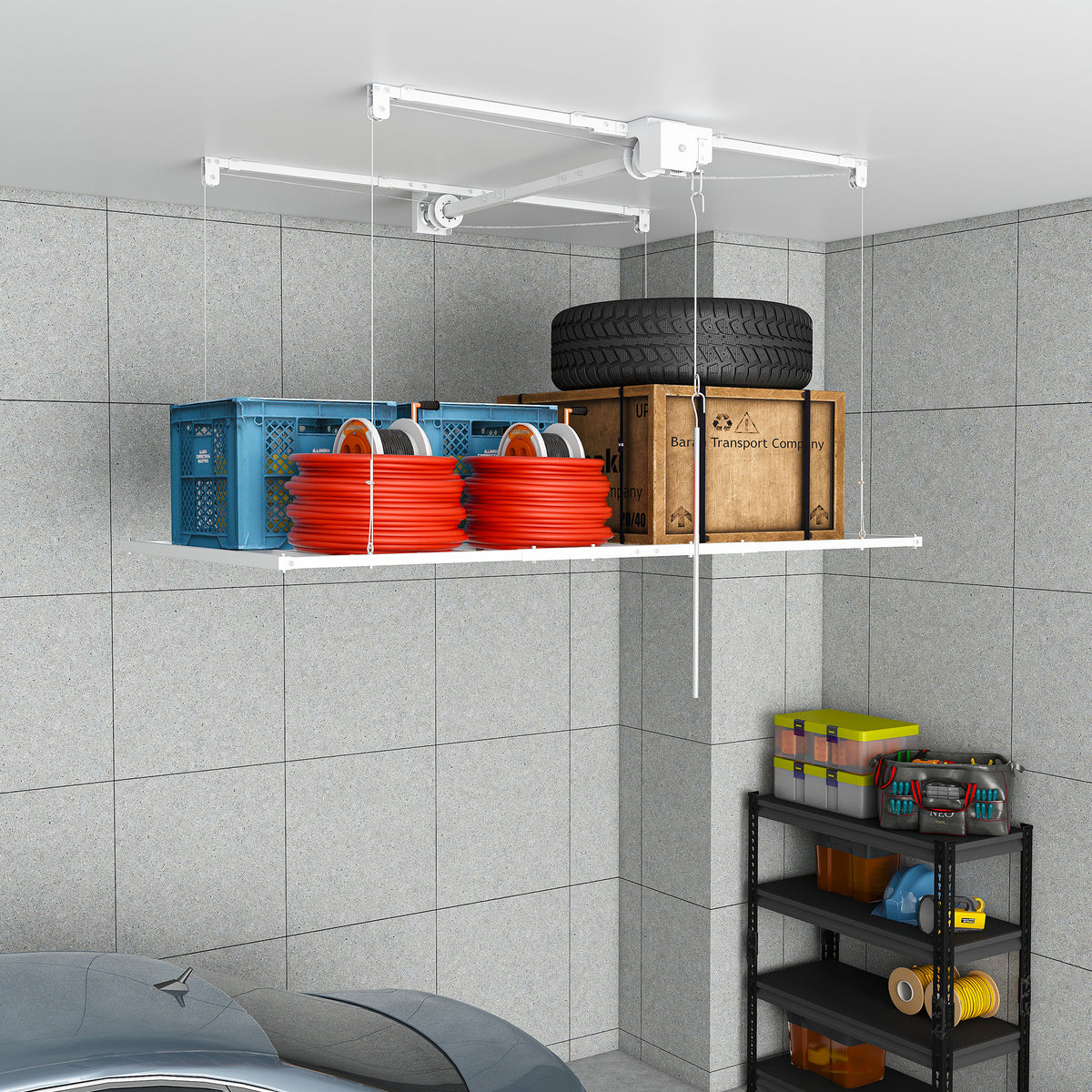 {Old:W2700P346224} Overhead Garage Storage Rack 3x6 FT for High Ceilings 10-12 FT, 370LBS Capacity All-Steel Construction with Safety Lock (Installation Required, Heavy-Duty Garage Organizer)