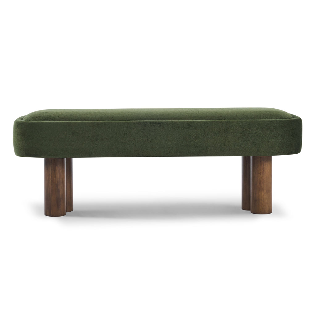 Indoor Green Fabric Dining Bench with Walnut Color Legs, 51.57'L Upholstered Seating for Kitchen, Dining Room and Living Space,250lbs Capacity