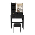 Modern Small Vanity Desk with 3 LED Lighting Modes, 3 Drawers, Open Shelves, Hair Dryer Holder, Power Socket, and Dressing Chair in Black MDF