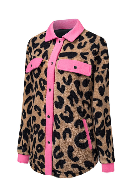 Cheetah Print Casual Contrast Binding Pocket Fur Shacket - Eloy Royal