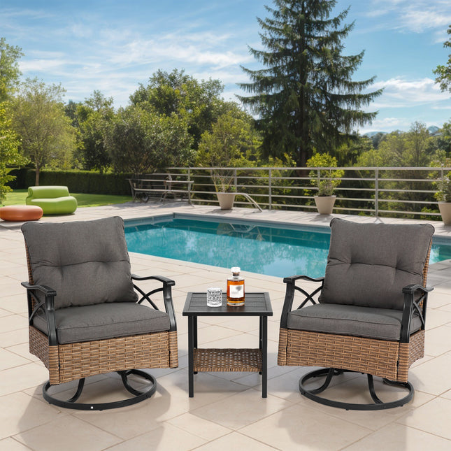 Outdoor Swivel Rocker Chairs Set 3 Piece with 1 Table and 2