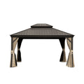 10' X 12'Hardtop Gazebo Outdoor Aluminum Gazebos Grill with Galvanized Steel Double Canopy for Patios Deck Backyard,Curtains&Netting, Brown