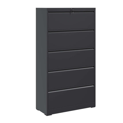 5 Drawer Metal Lateral File Cabinet , Black Filing Cabinet with Lock, Lockable File Cabinet for Home Office, Locking Metal File Cabinet for Legal/Letter/A4/F4 Size