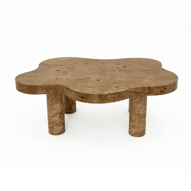 Modern Cloud-Shaped Coffee Table with Natural Wood Veneer, MDF Construction, 4 Round Legs, 40-Inch Living Room Furniture for Apartments and Small Spaces