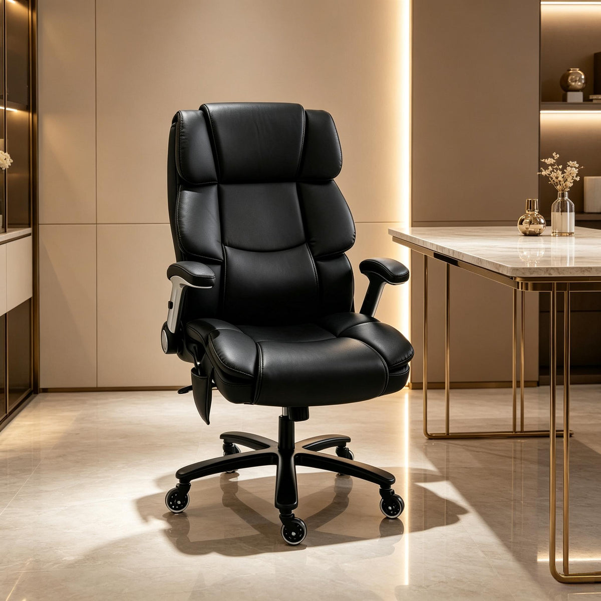 Ergonomic Desk Office Chair in Black, Pet-Resistant Fabric, Airbag Lumbar Support and Flip-Up Armrests