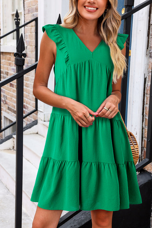 Bright Green V-Neck Ruffle Tiered Mini Dress - Eloy Royal