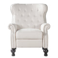 Modern Manual Push Back Recliner Chair in Beige Fabric Upholstered with Rolled Arms, Nailhead Trim & Dark Brown Rubber Wood Legs for Living Room, Bedroom, Home Theater