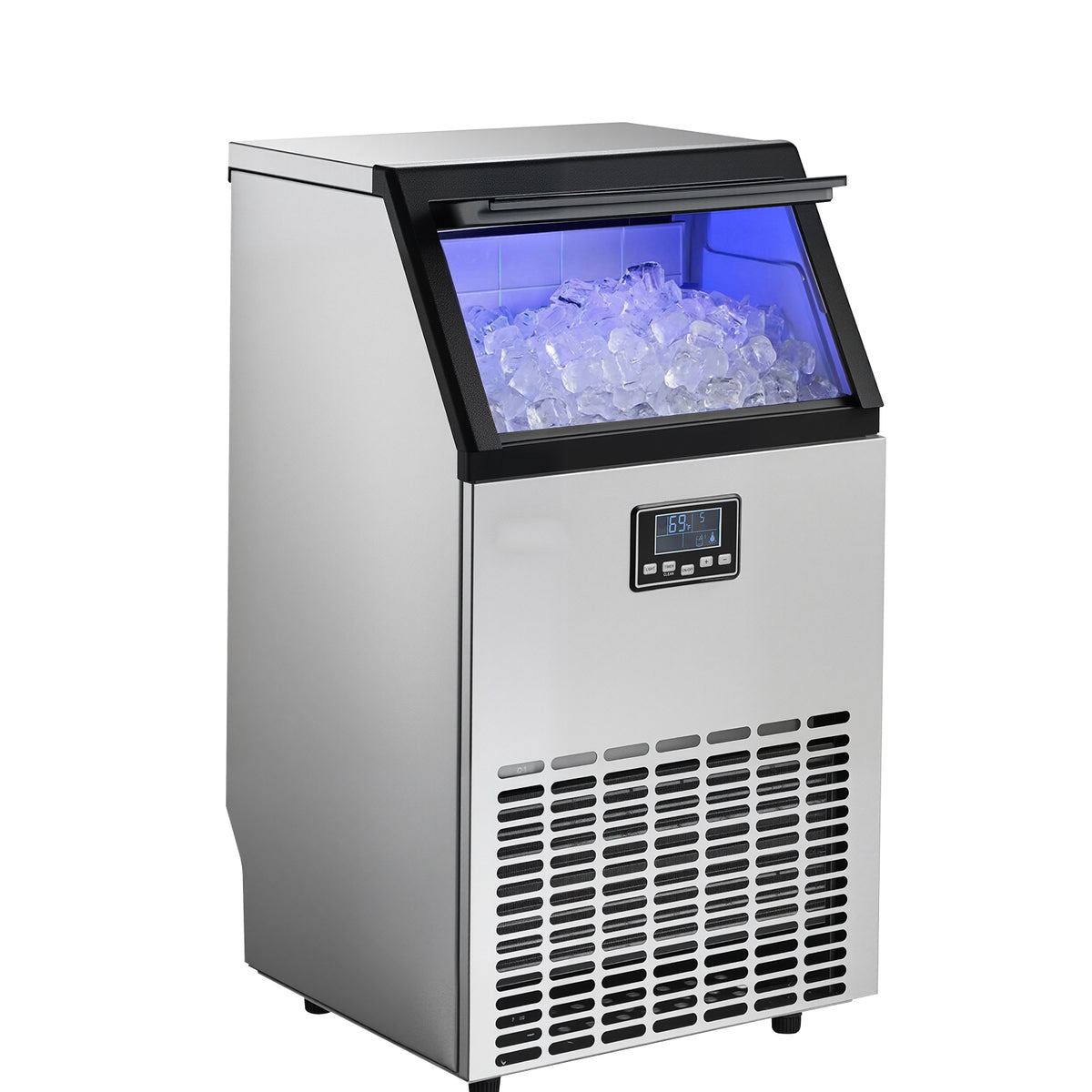 Commercial Ice Maker Machine, 100 lbs/24h with 26 lbs Storage Capacity, Built-in/Freestanding/Under Counter, Stainless Steel Ice Maker with LED Display & Self-Cleaning, for Home Bar Restaurant