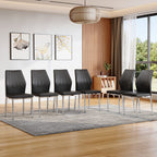 Set of 6 Black - and - Silver Dining Chairs,37 inches High: Ergonomic PU Backrest, Combines Comfort and Style.Perfectly blends comfort and elegance, Injecting more comfort and style into dining time.