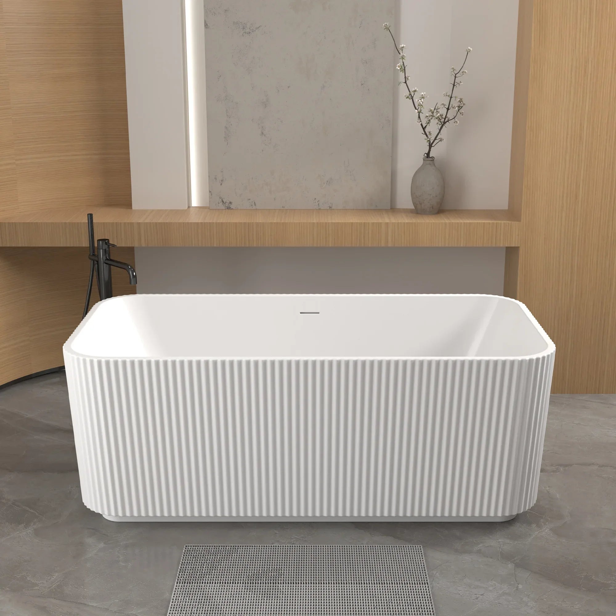 59'Rectangle Linear Acrylic Freestanding Bathtub Stand Alone Soaker Tub, Glossy White Acrylic, POP-UP Chrome Drain, cUPC Certified, - Eloy Royal