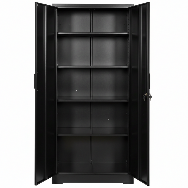 Ironclad 71' Black Metal Storage Cabinet with Locking Doors and 4 Adjustable Shelves, Heavy-Duty Steel Cabinet for Garage, Laundry, Office, or Warehouse