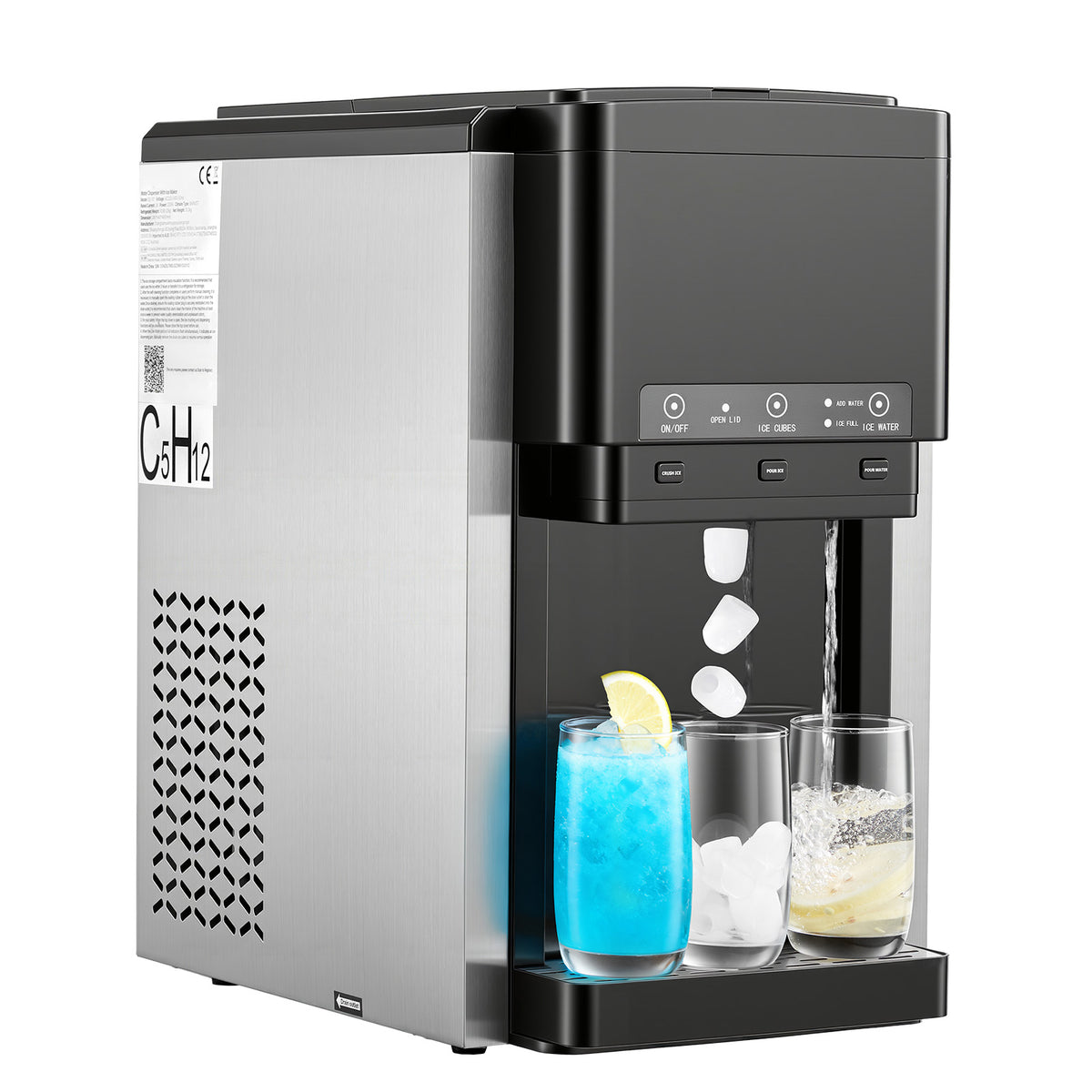 Water Dispenser with Ice Maker, 3-in-1 Countertop Water Dispenser, 35 LBS/24H, 12 Cubes/7 Min Fast Ice Making with 4 LBS Storage, Bullet/Crushed Ices & Cold-Water, for Home, Kitchen, Party