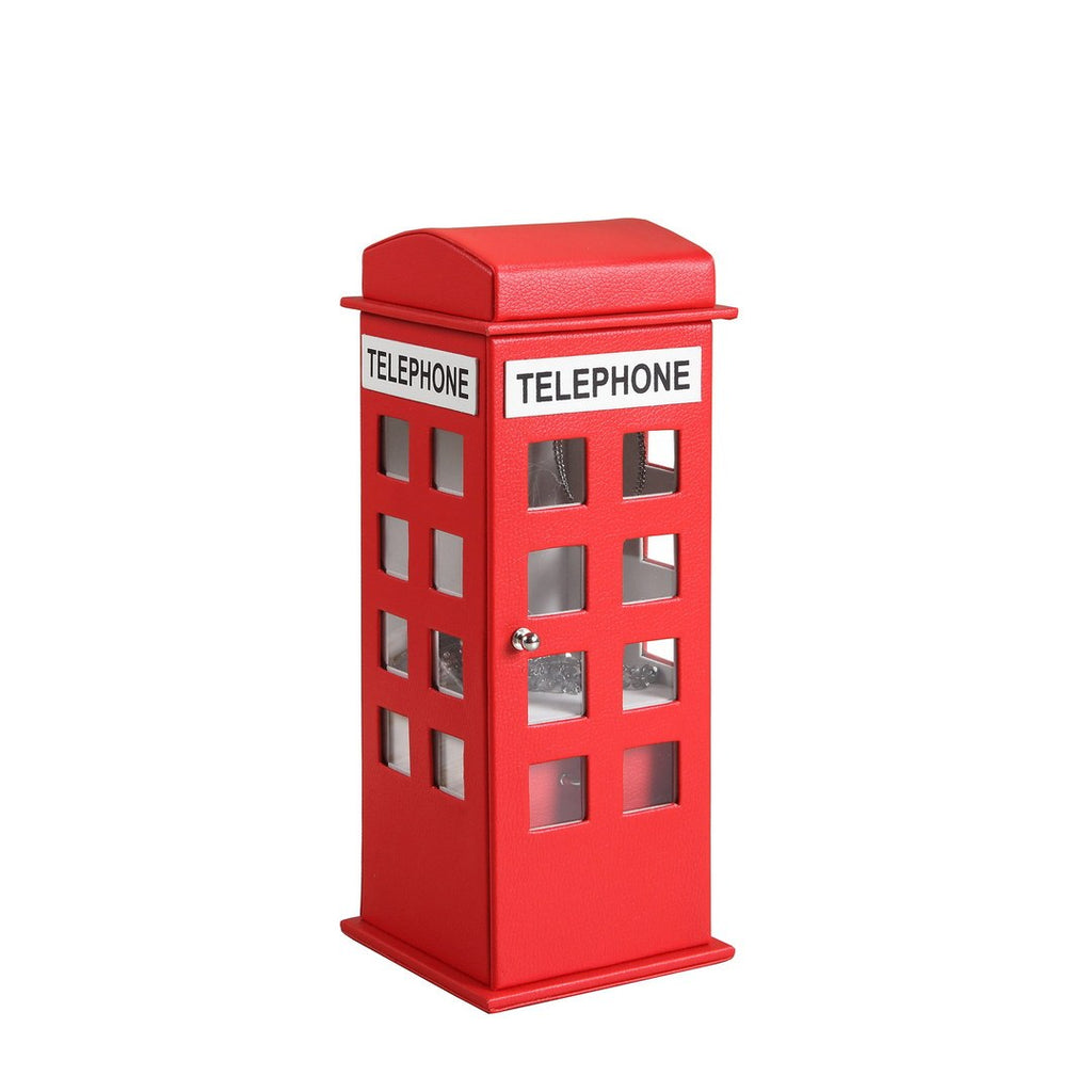 11.5' Tall Leather Jewelry Box, British Telephone Design, Red
