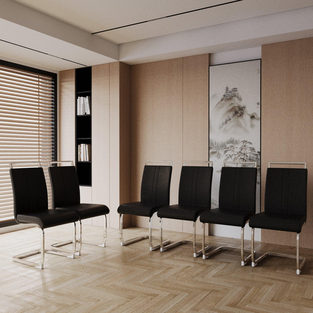 Modern Dining Chairs,PU Faux Leather High Back Upholstered Side Chair with C-shaped Tube plating Metal Legs for Dining Room Kitchen Vanity Patio Club Guest Office Chair (Set of 4) (Black+PU Leather) - Eloy Royal