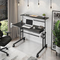 Rolling Writing Desk with Height Adjustable Desktop and Moveable Shelf, Black