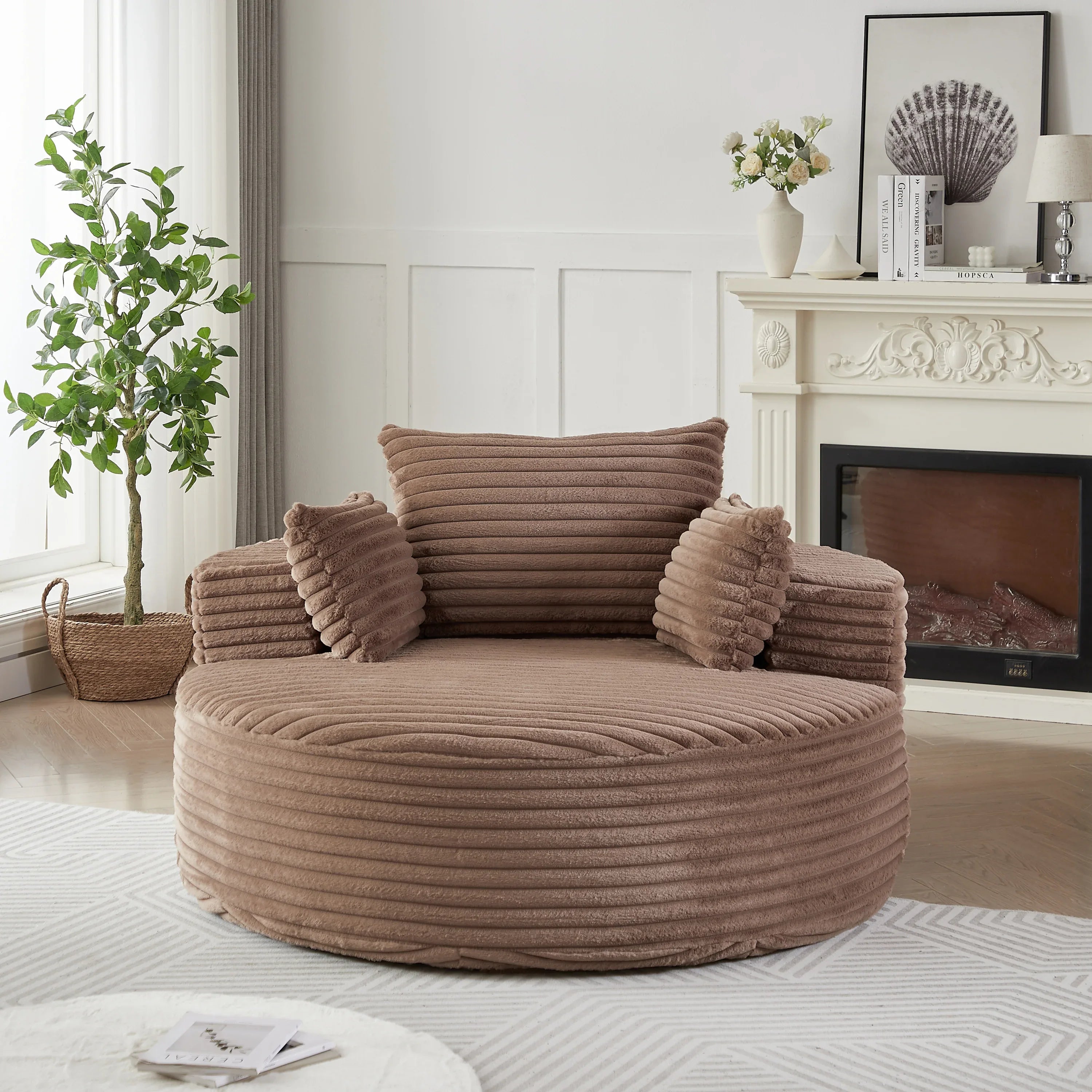 55'L Corduroy Sponge single sofa,No Assembly Required,Fluffy Modern Sleeper Chair for Living room, Bedroom, Lounge and Projection Room(Not a swivel chair.) - Eloy Royal