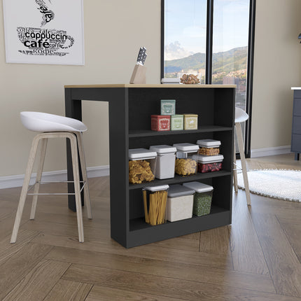 Tanna Kitchen Counter Dining Table ,Two Legs, Three Side Shelves -Black / Pine