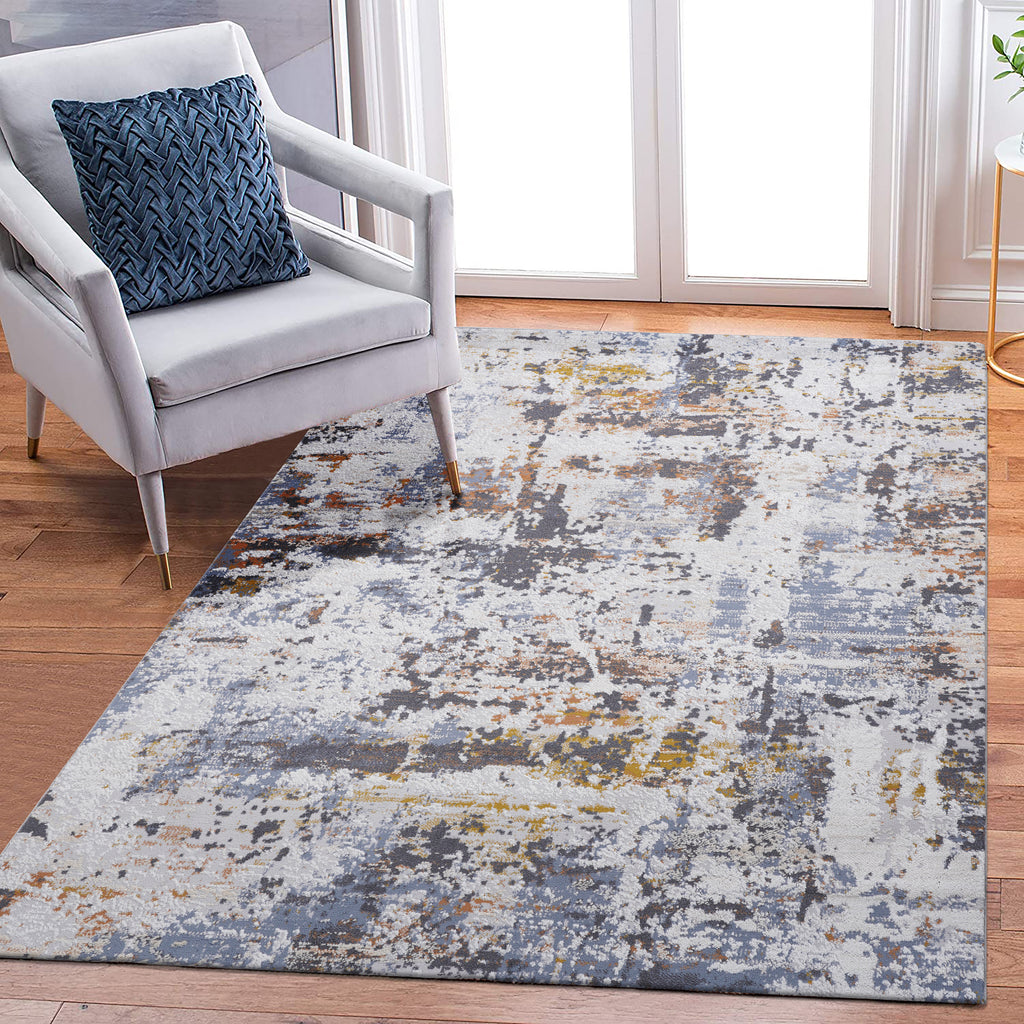 LOOM & LUXE Collection 8X10 Ivory/Blue /Abstract Non-Shedding Living Room Bedroom Dining Home Office Stylish and Stain Resistant Area Rug