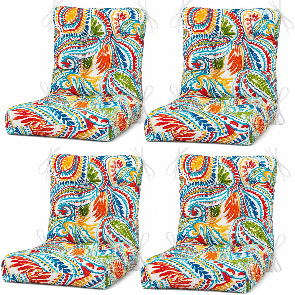 Outdoor Chair Cushions Set of 8, 19 x 19 x 4 Inch Tufted Seat Cushions with Ties, Waterproof Patio Chair Pads for Dining Chairs, Garden & Outdoor Furniture-paisley multi