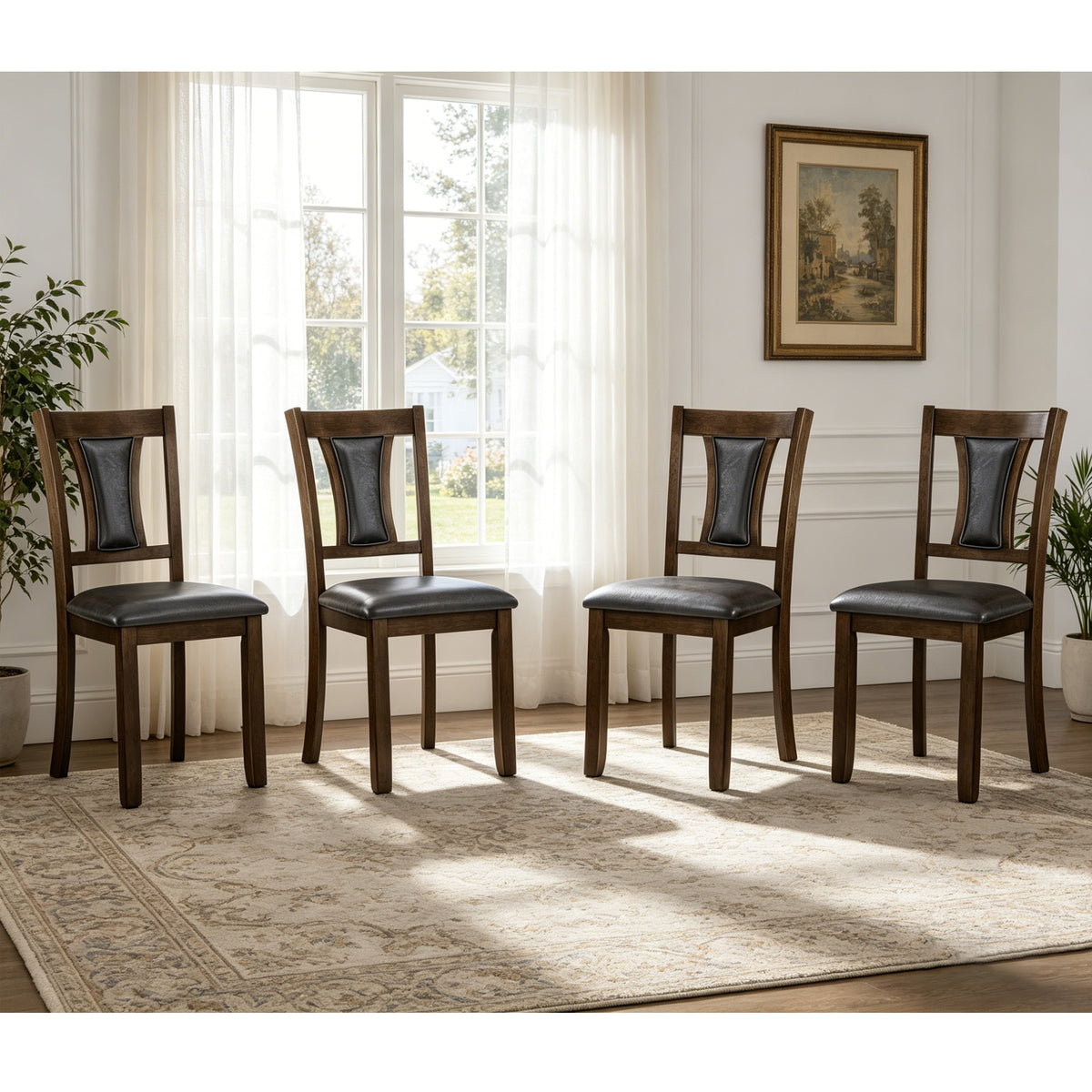 Dining Chairs Only, Wooden Dining Chairs Set of 4, Kitchen Chair with Padded Seat, Upholstered Side Chair for Dining Room, Living Room, Kitchen, Walnut