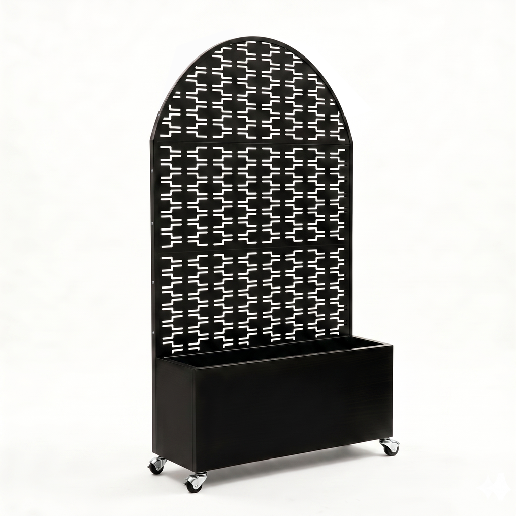 Arched Decorative Privacy Screen with Planter Box, 70.87' Tall Metal Freestanding Fence Planter, 46.8'×15.75'×16.92' Planter Box for Patio Balcony Backyard