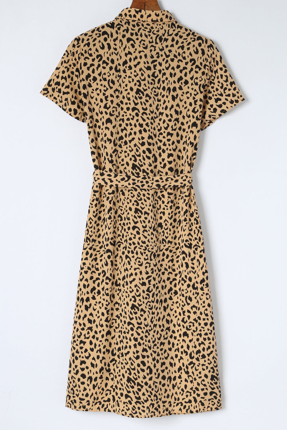 Khaki Leopard Print Waist Belted Button Up Shirt Dress - Eloy Royal