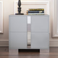 Elegant Nightstand with Metal Foot, Mirrored Bedside Table with 2 Drawers for Bedroom, Living Room, Gray (Old SKU: WF319353AAE)