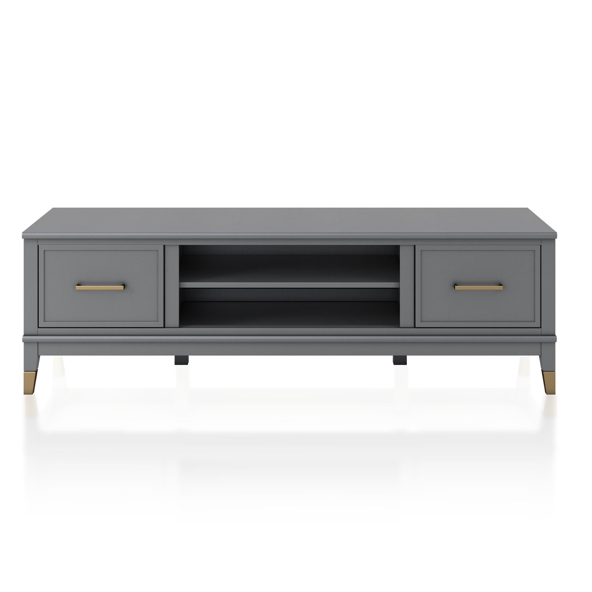 Westerleigh Modern TV Stand for TVs up to 65' in Dark Gray with Gold Accents, Made of Painted MDF and Wood