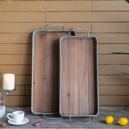 S/2 Rustic Jarvis Decorative Wood Tray, L:26x12.5x4'  S:24.5x10.5x4'