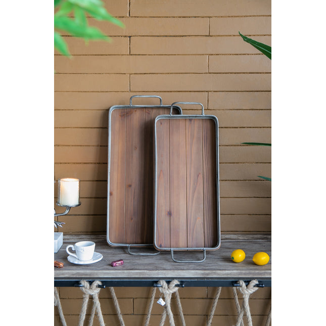 S/2 Rustic Jarvis Decorative Wood Tray, L:26x12.5x4'  S:24.5x10.5x4'