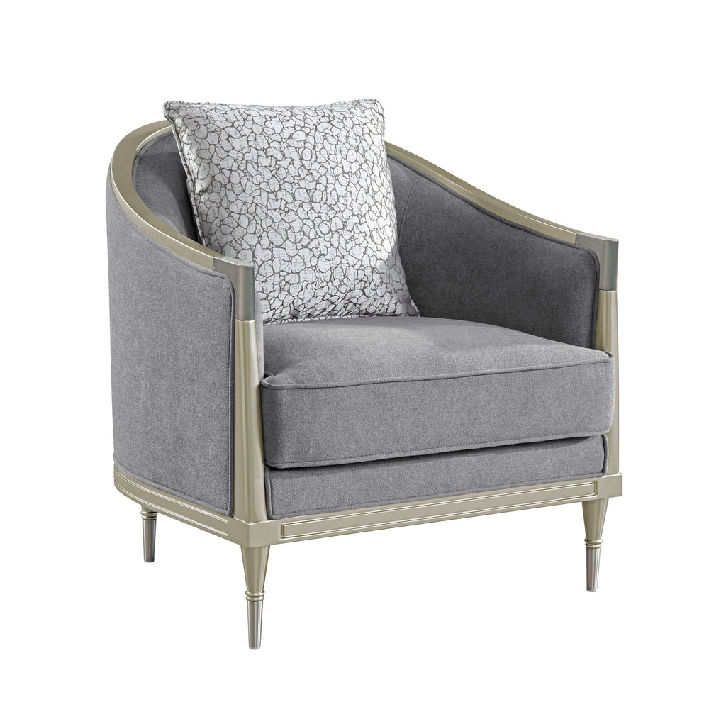 Fernando Gray Chenille & Champagne Chair w/Pillow