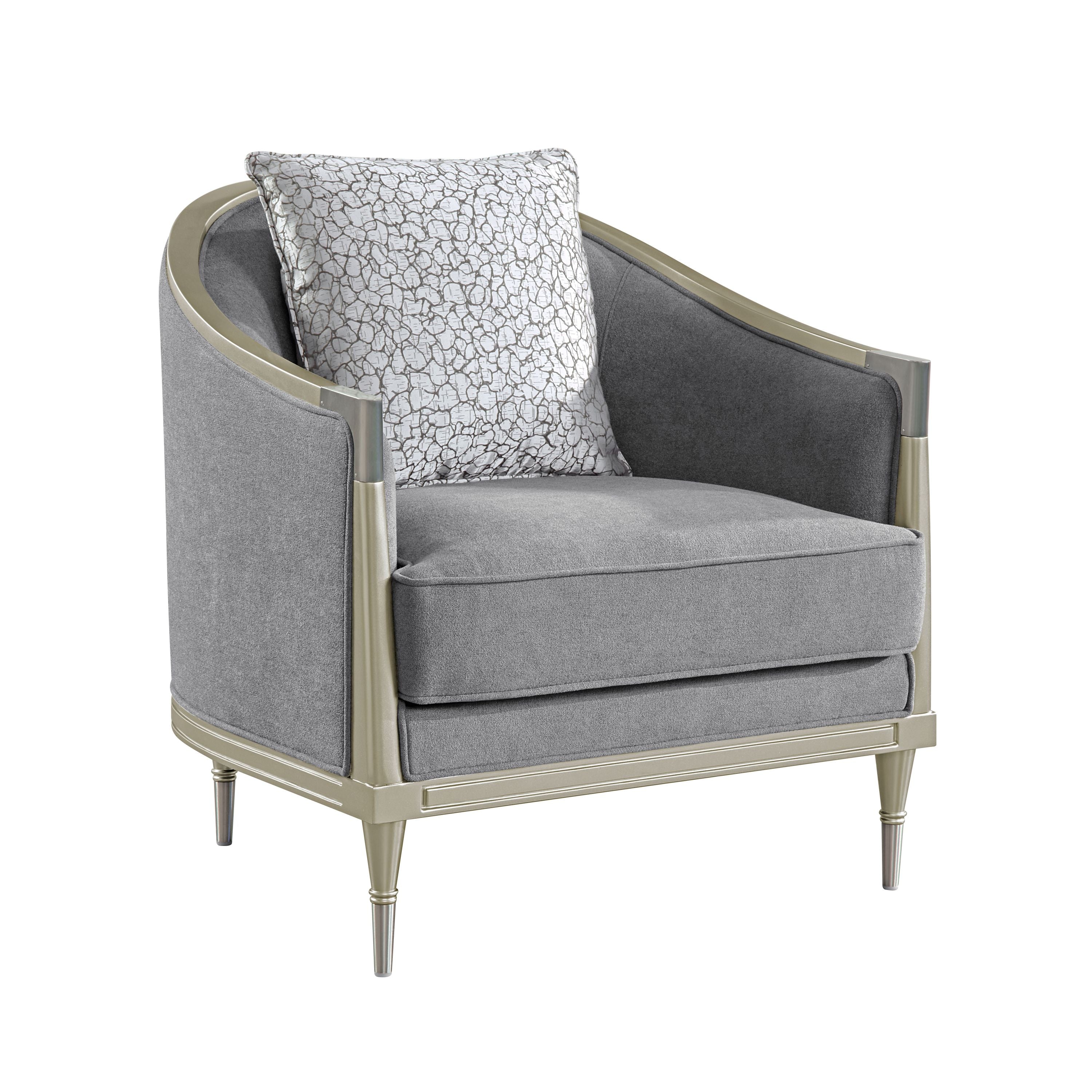 Fernando Gray Chenille & Champagne Chair w/Pillow