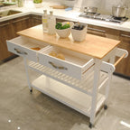 Kitchen Island & Kitchen Cart, Rubber Wood Top, Mobile Kitchen Island with Two Lockable Wheels, Simple Design for Easy Storing and Fetching, Two Drawers Give Unique Storage for Special Utensil. - Eloy Royal
