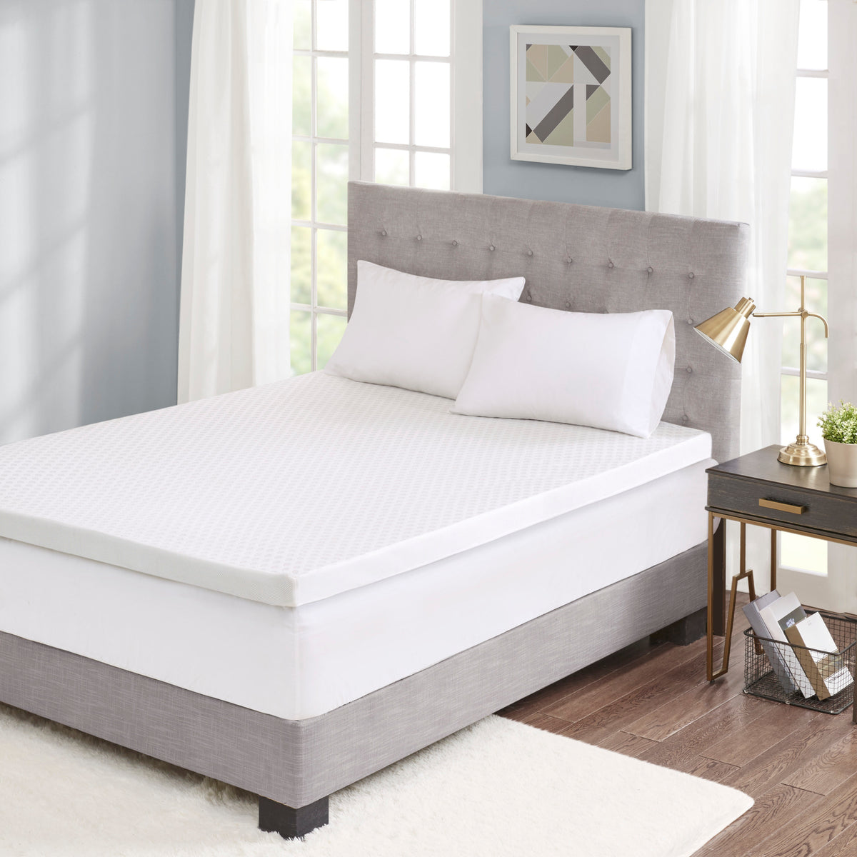 Hypoallergenic 3' Cooling Gel Memory Foam Mattress Topper with Removable Cooling Cover